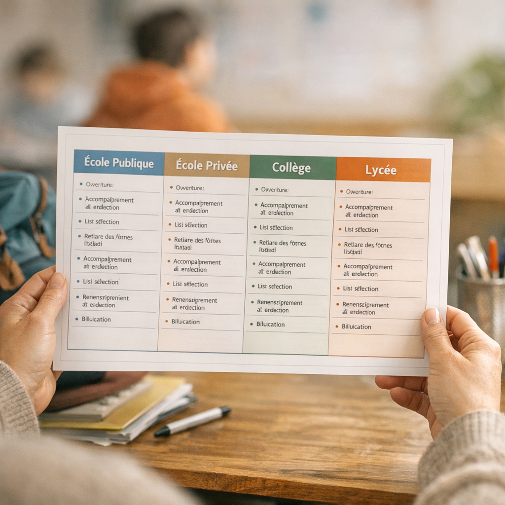 Le tableau pratique à garder sous la main : public, privé, collège, lycée