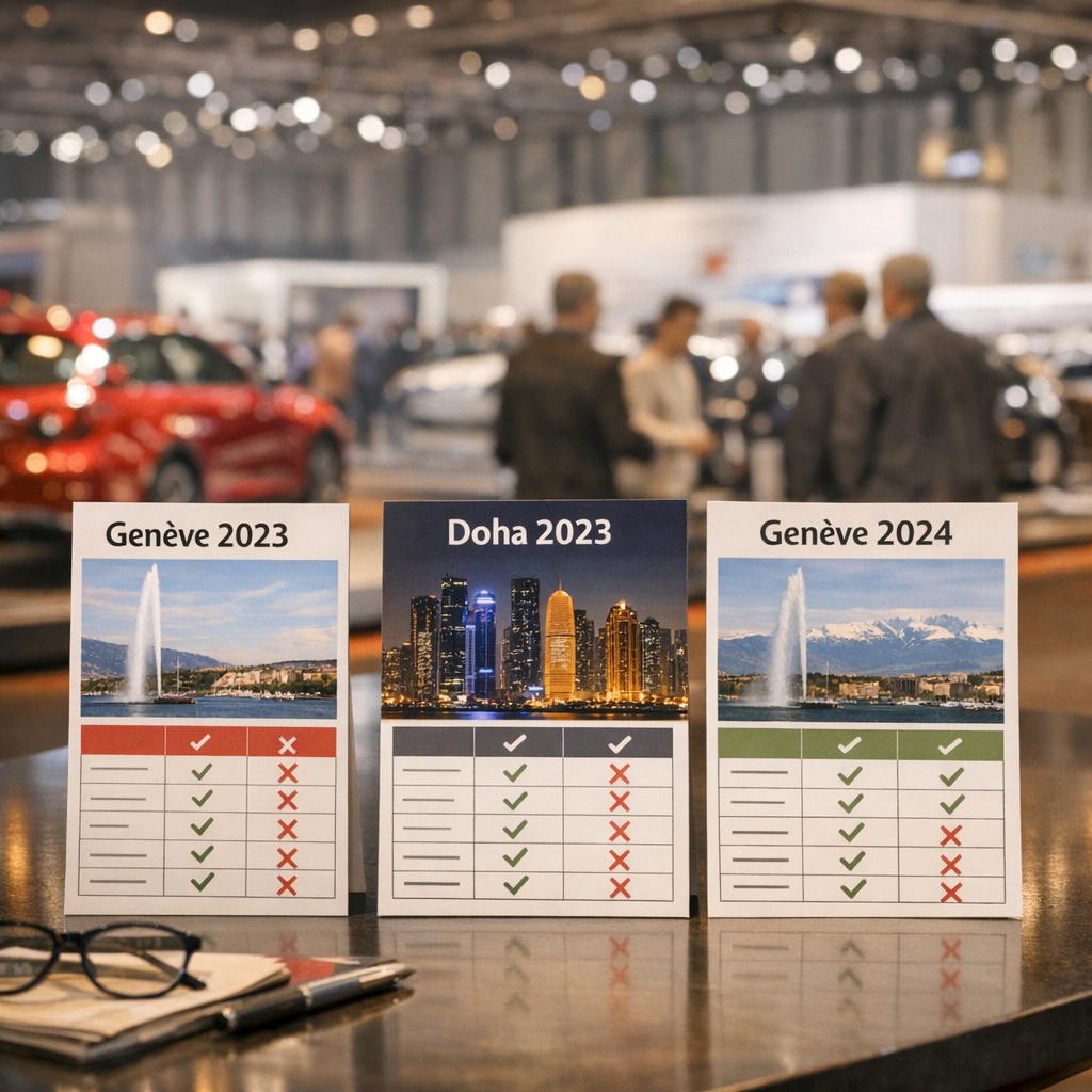 Genève 2023, Doha 2023, Genève 2024 : le tableau qui évite les erreurs de réservation
