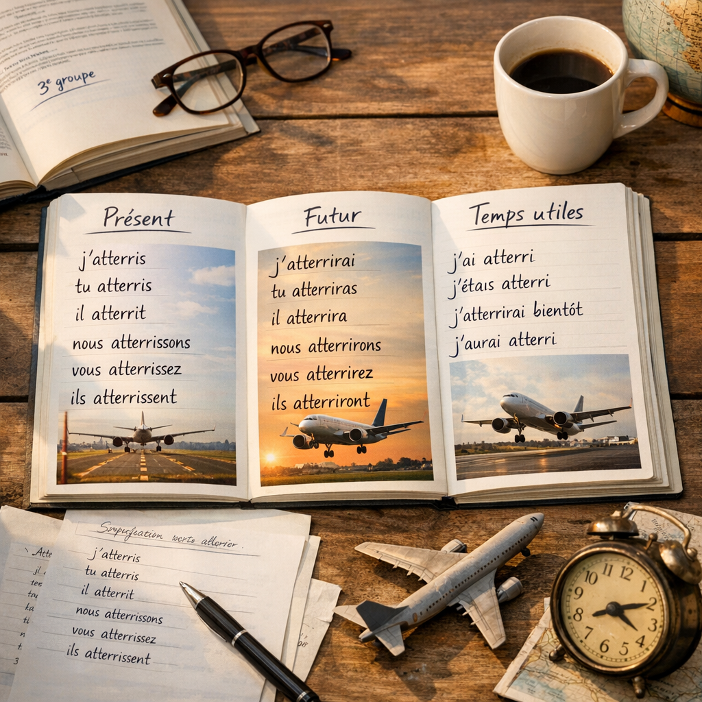 Comment conjuguer « atterrir » : groupe du verbe, présent, futur et temps utiles