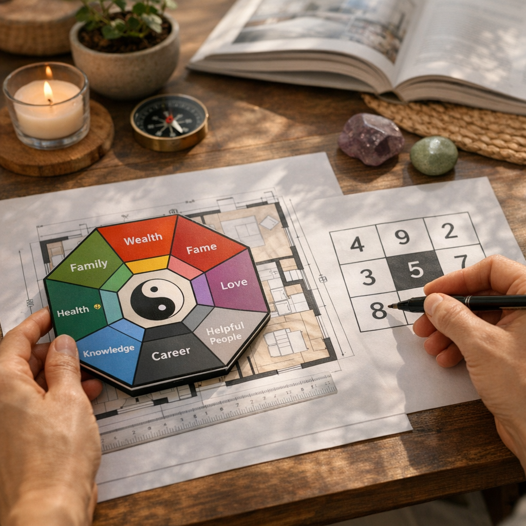 Comment placer le bagua sur plan maison et lire le carré Lo Shu correctement