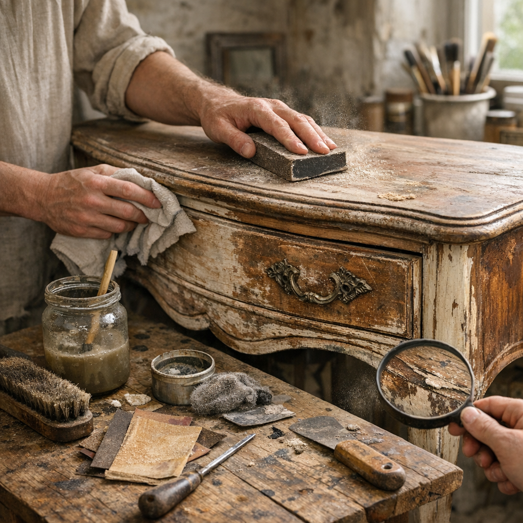 Préparer le meuble comme un antiquaire : nettoyage, ponçage et diagnostic du support