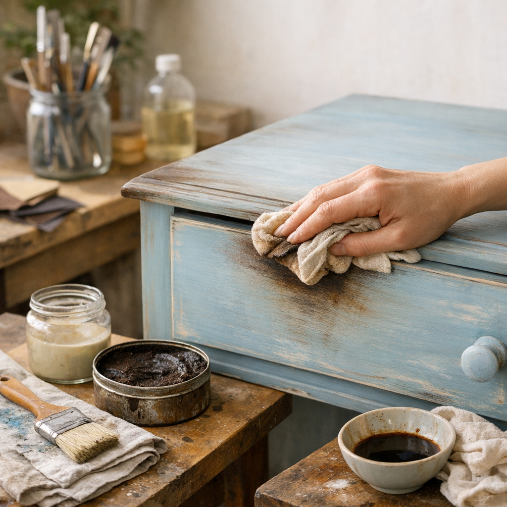 Les étapes pour patiner un meuble peint sans faux effet ancien