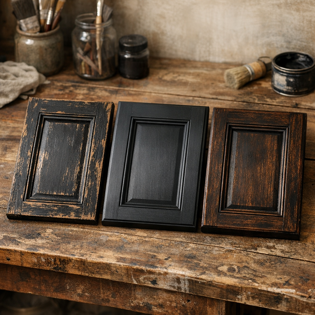 Choisir la bonne patine noire selon l’effet recherché : noir usé, noir graphite, noir vieilli sur bois foncé