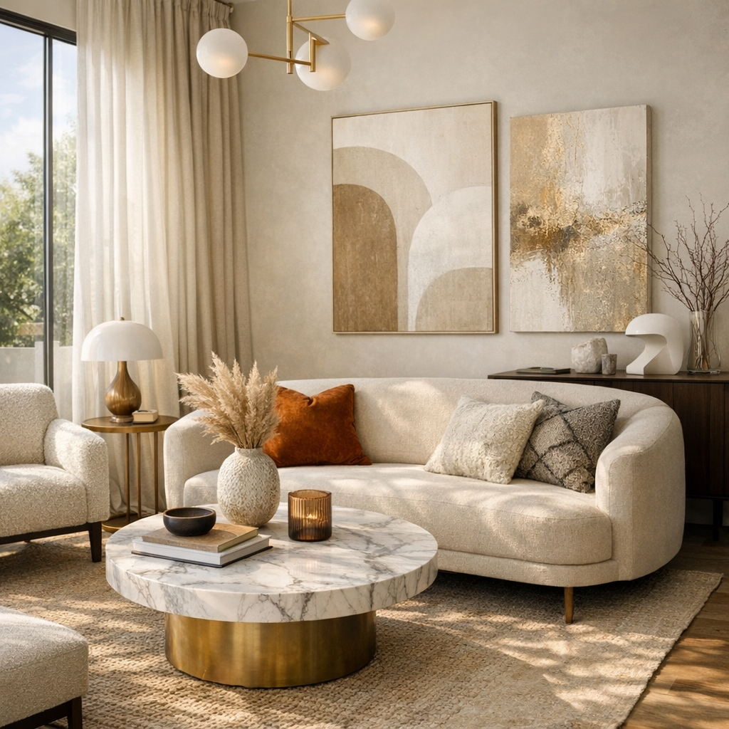 Couleurs, matières et lumière : la vraie recette d’un salon moderne chic