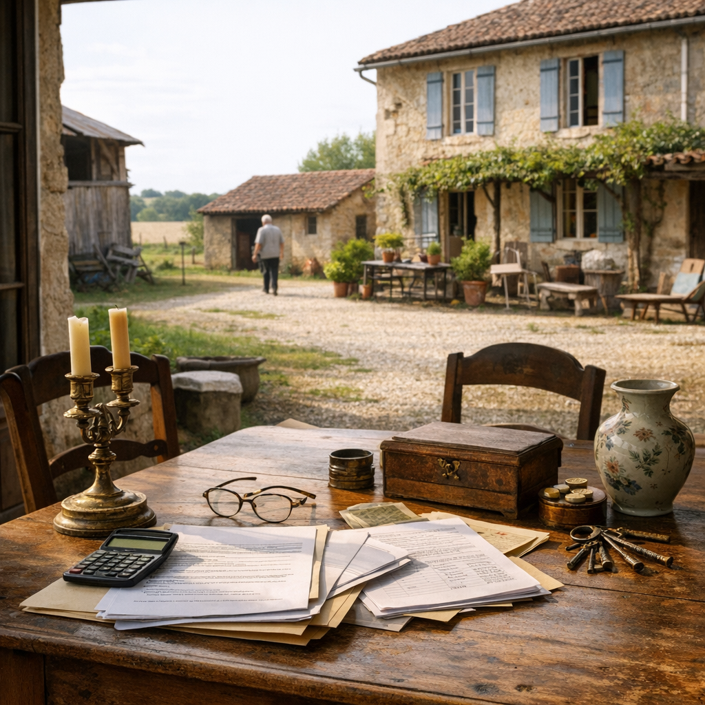 Maison en indivision, mobilier ancien, dépendances : le cas chiffré d’une succession dans le Gers