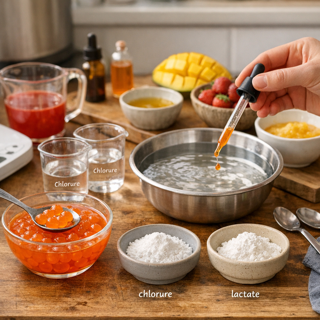 La vraie popping boba recette pas à pas : méthode fiable à la maison et comparatif chlorure ou lactate