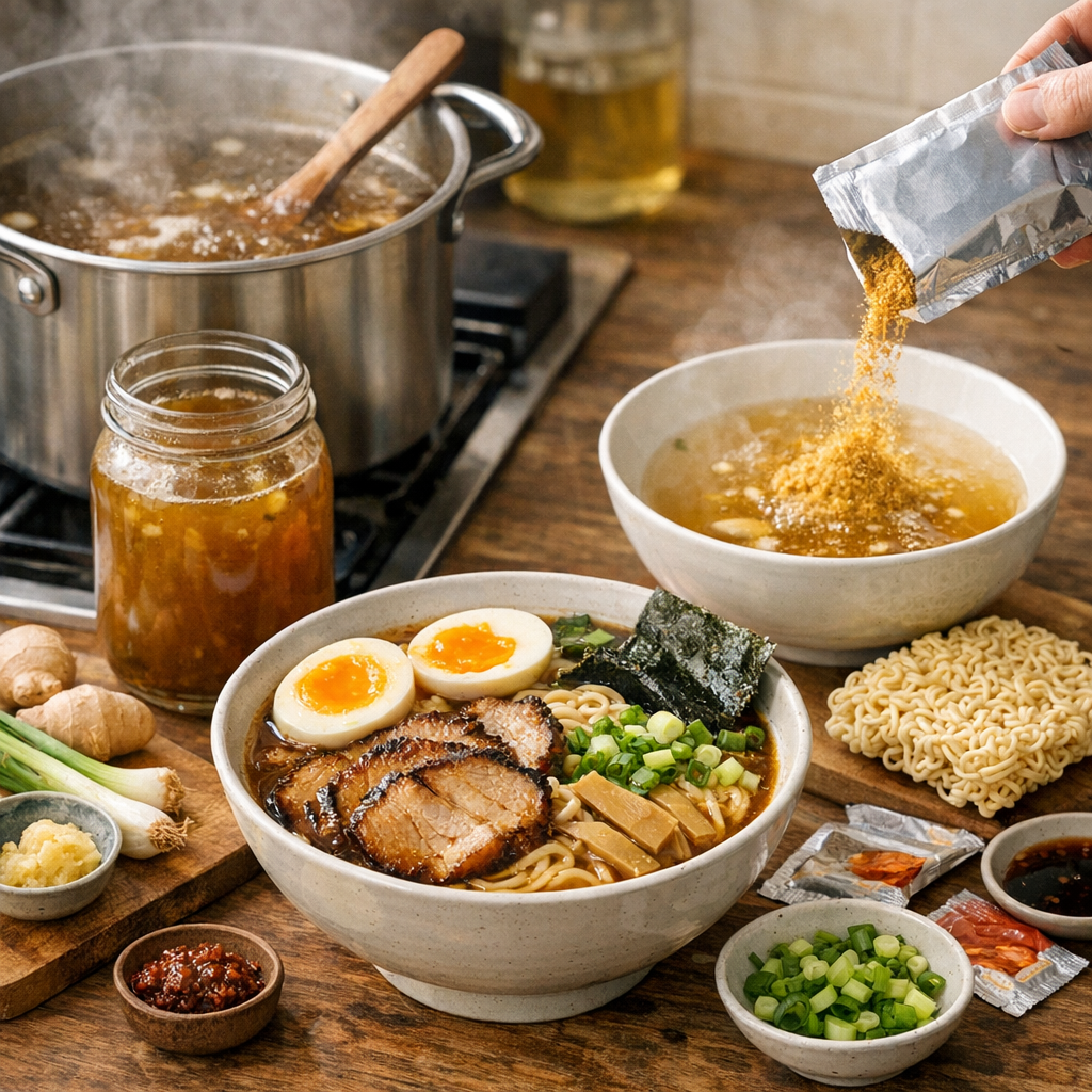 Bouillon traditionnel ou bouillon rapide : lequel choisir pour un ramen au porc vraiment savoureux