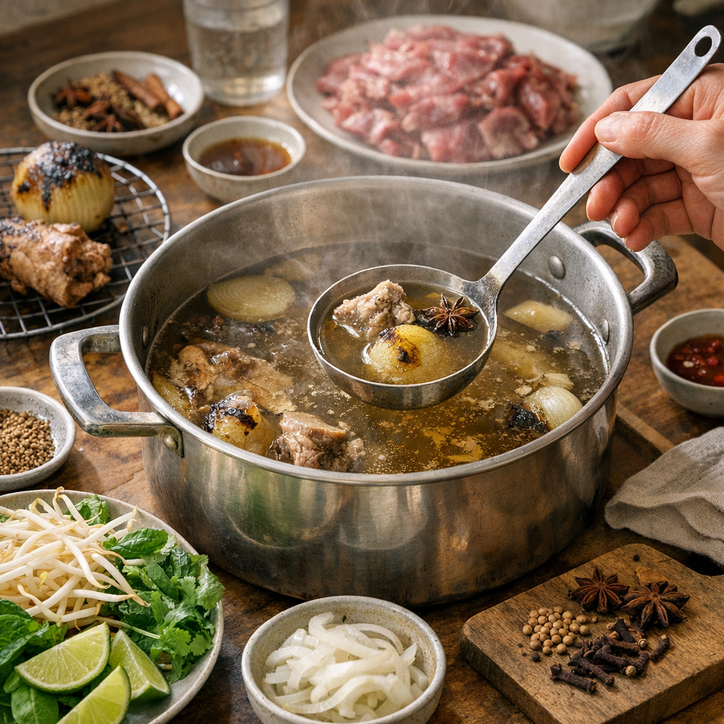 Comment réussir un bouillon pho maison, clair, profond et parfumé