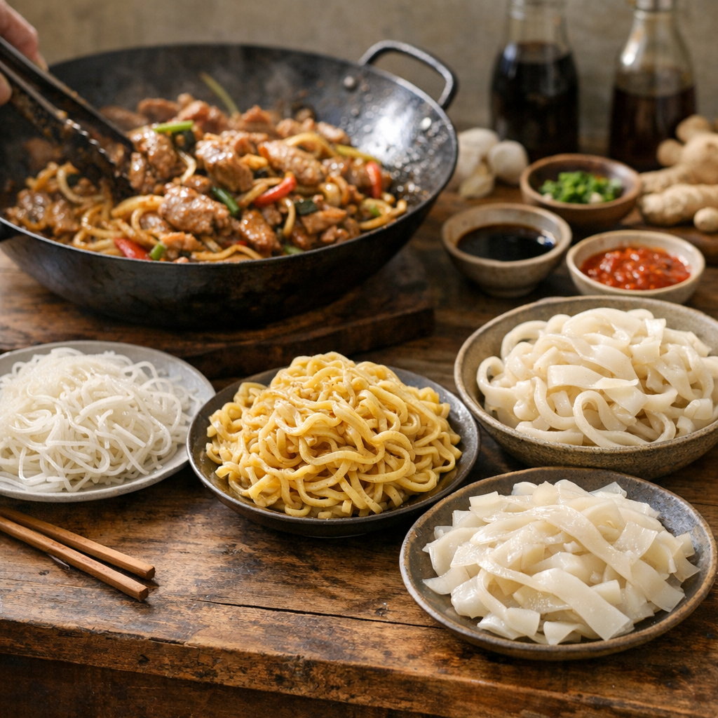 Quelles nouilles choisir pour un sauté au porc réussi : comparatif texture, cuisson et sauce