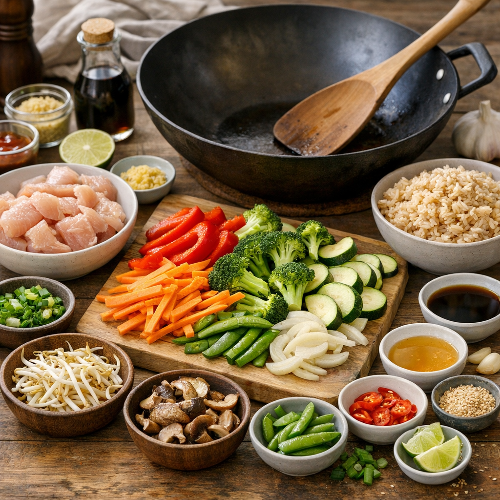 Les bons ingrédients pour un wok de poulet et légumes vraiment équilibré
