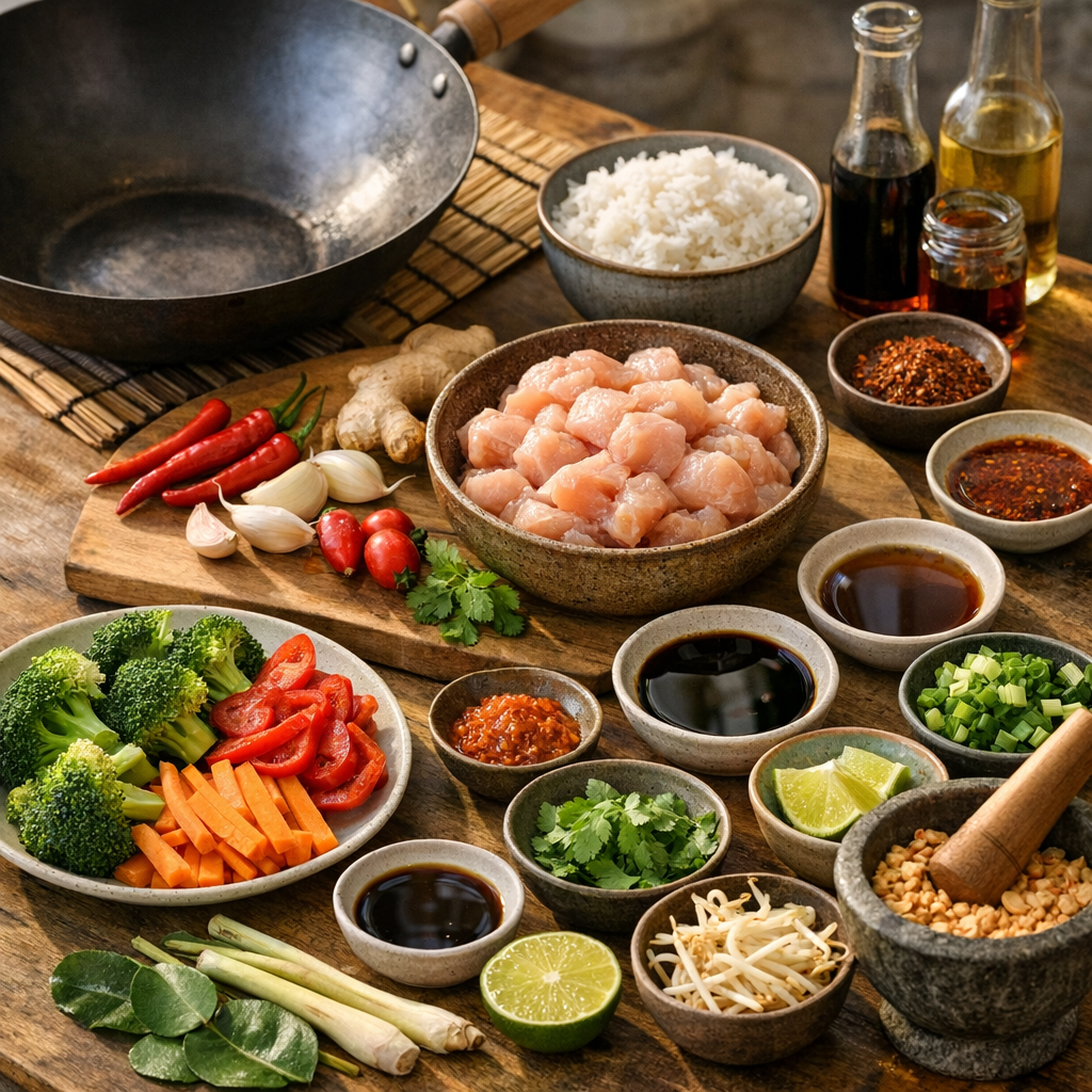 Les bons ingrédients pour un wok de poulet thaï réussi
