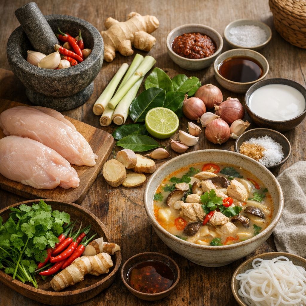 Les ingrédients qui font la différence dans une soupe thaïlandaise au poulet