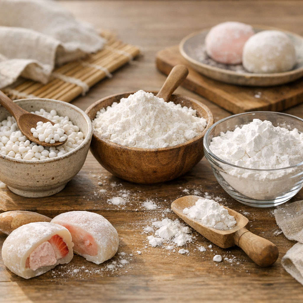 Le vrai point qui change tout : comparer shiratamako, farine de riz gluant standard et fécule pour une texture mesurée