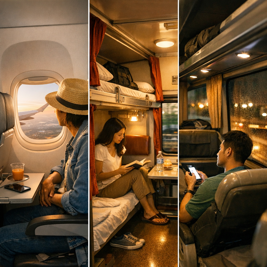 Avion, train de nuit ou bus : comparatif concret selon votre profil de voyageur