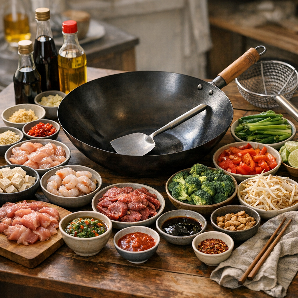 Les bons ingrédients et le bon matériel pour cuisiner au wok