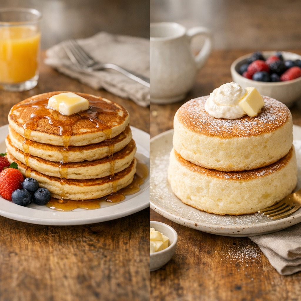 Pancake américain vs fluffy pancake japonais : les vraies différences de texture, hauteur et technique