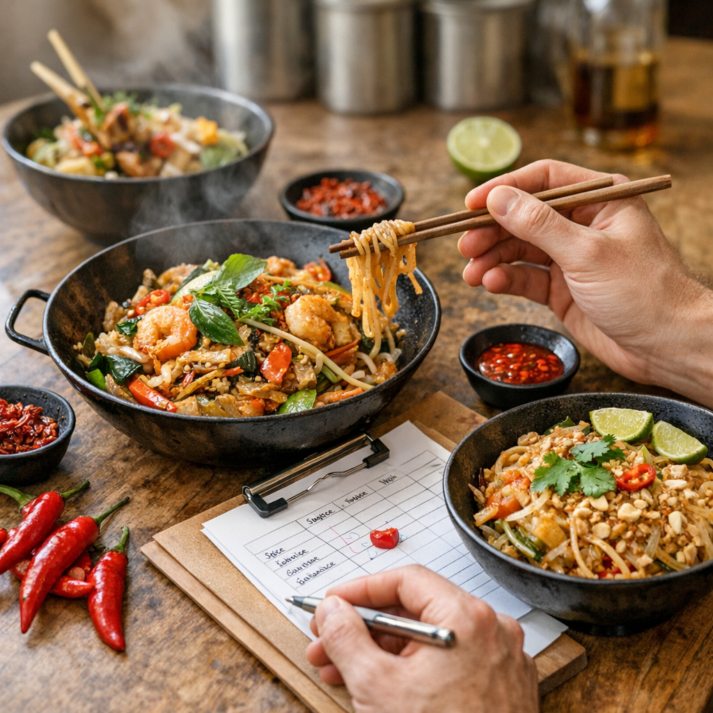 Ma grille d’analyse experte : wok, équilibre thaï, textures et niveau de piment chez Pitaya Lille