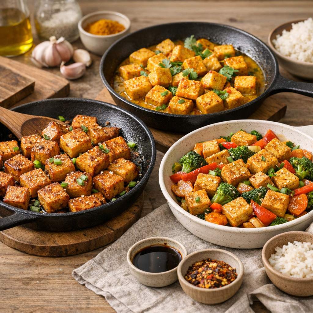 Ma base inratable de tofu mariné à la poêle, à décliner en version simple, curry ou légumes