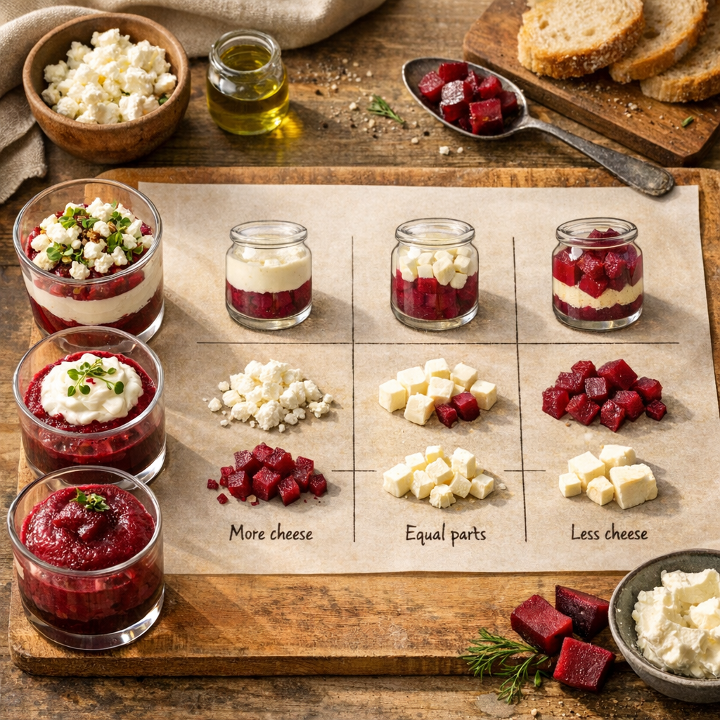 Le bon équilibre betterave-fromage : tableau de proportions selon le goût et la tenue recherchés