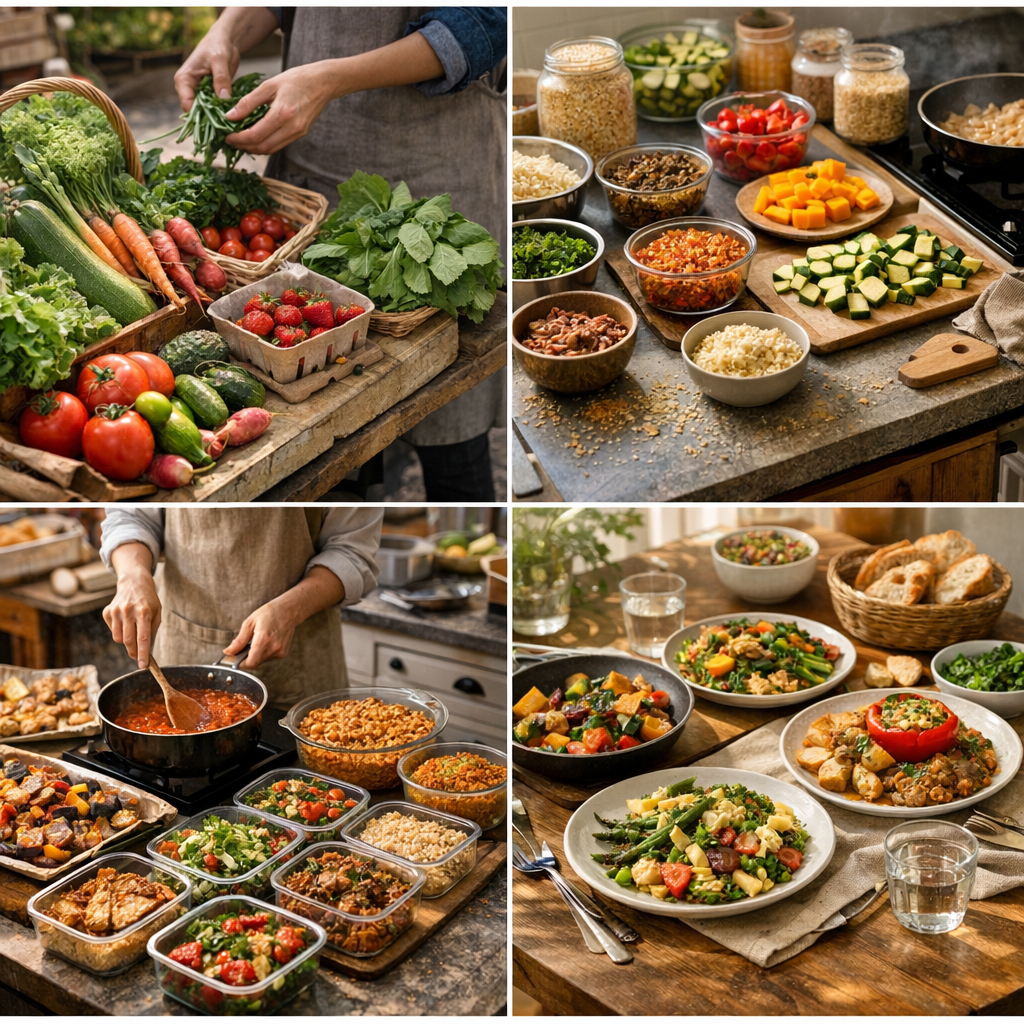 Scénario original : une semaine complète de batch cooking de saison, minute par minute, du marché aux assiettes