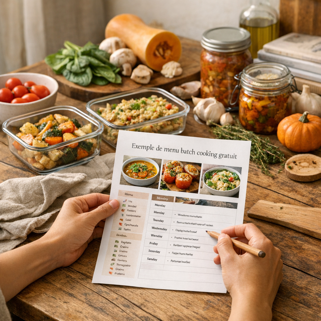Exemple de menu batch cooking gratuit en PDF selon les saisons