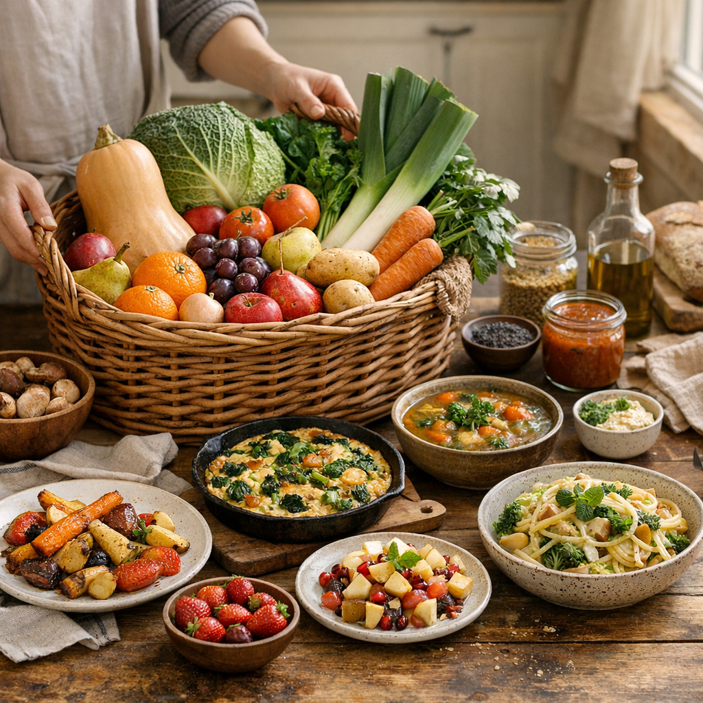 Que trouve-t-on dans un panier de saison selon les mois, et comment le cuisiner sans gaspiller