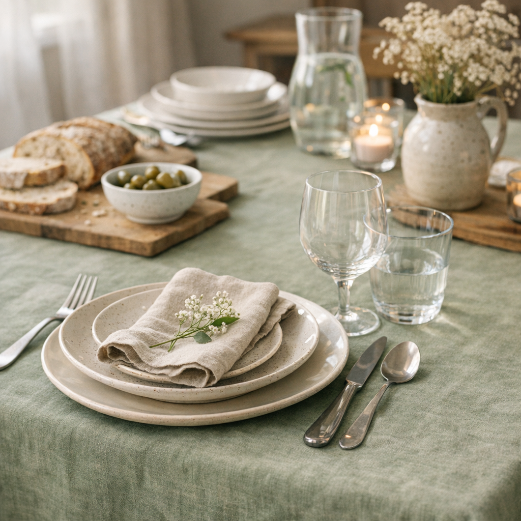 Choisir la couleur de la nappe sans écraser la vaisselle