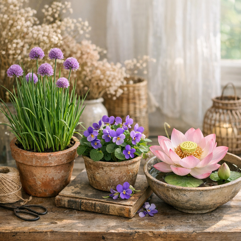 Trois plantes nommées qui changent vraiment l’ambiance : ciboulette, violette et lotus