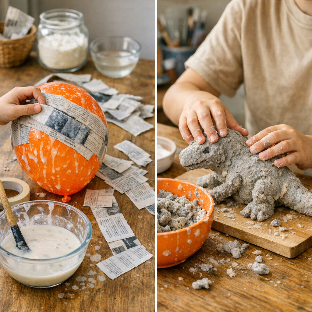 Bandes collées ou pâte de papier mâché : que choisir quand l’enfant veut modeler une forme précise ?