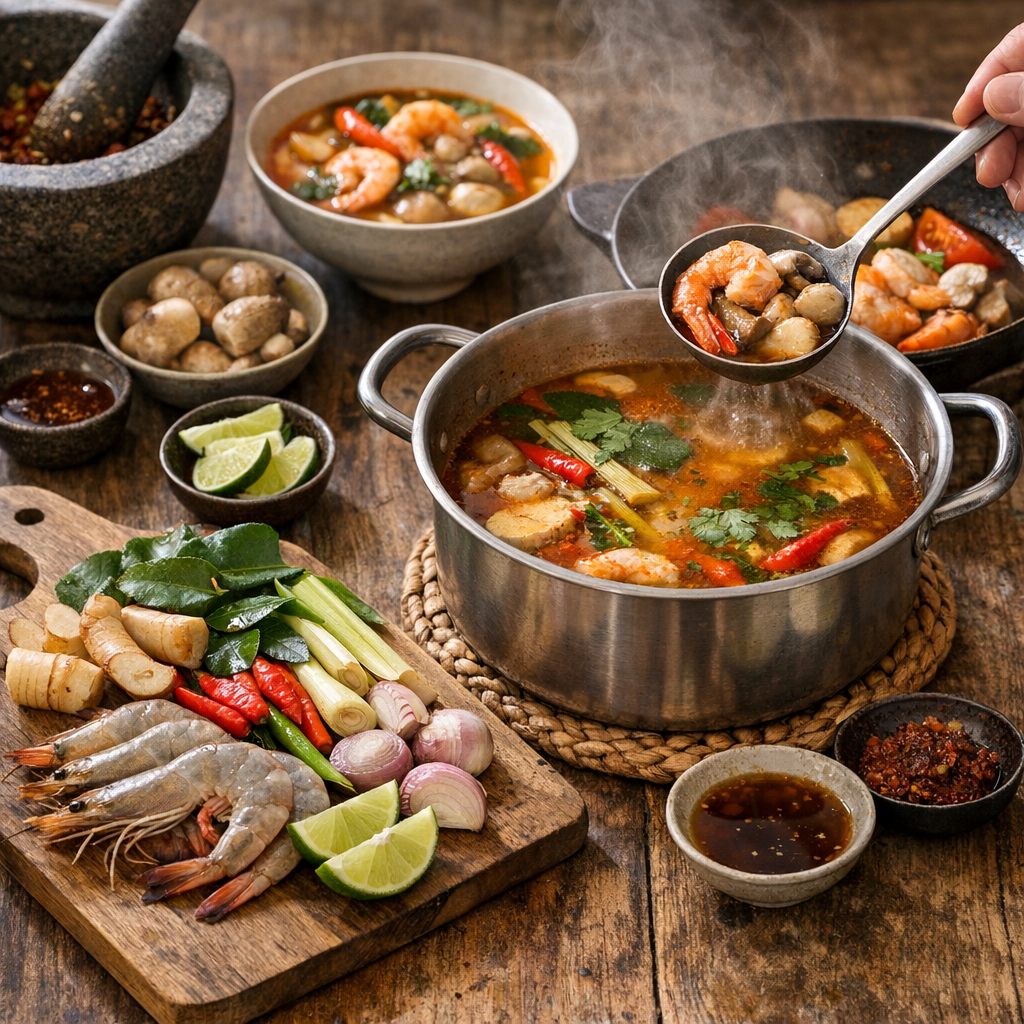Ingrédients, bouillon et étapes : la base d’un vrai tom yam kung