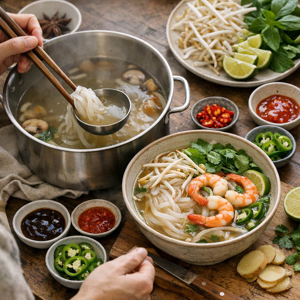 Préparation : comment faire une soupe pho crevette sans brouiller les styles