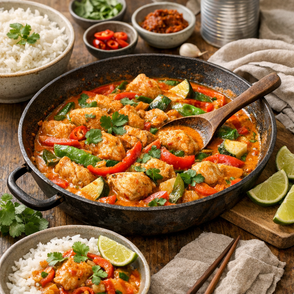 Recette de poulet curry rouge coco légumes: la méthode simple et juste
