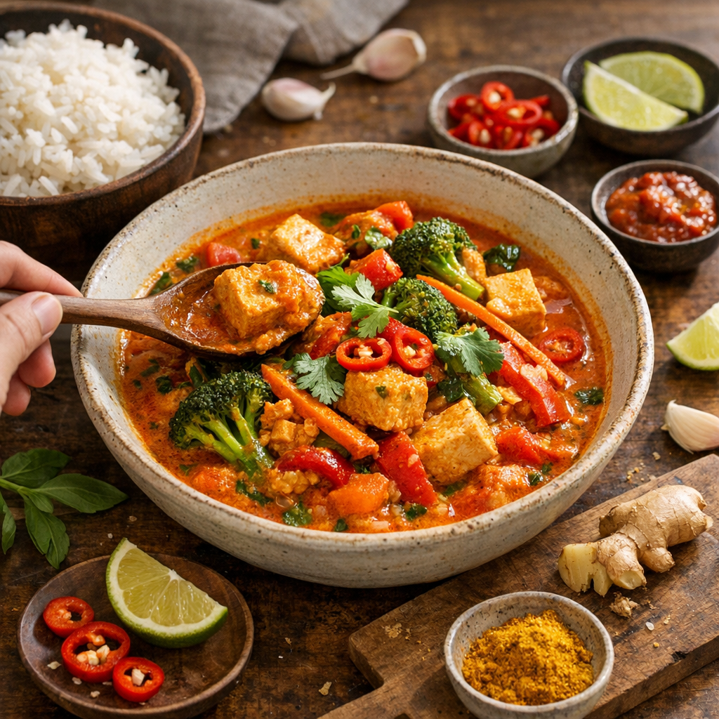 Texture, piquant, légumes : comment ajuster votre curry rouge végétarien sans le casser