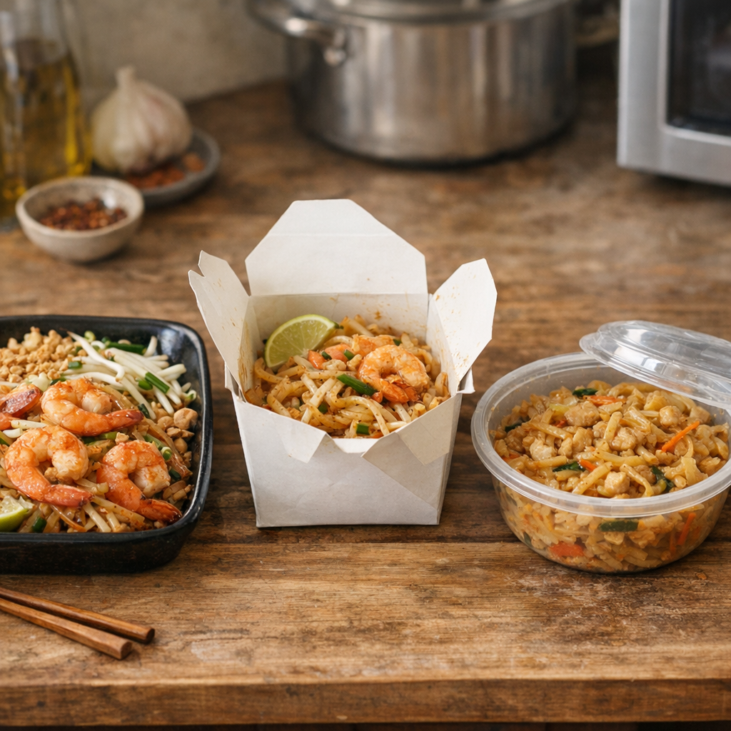 Ce qui change entre un pad thaï premium, un reste de restaurant et un bowl industriel