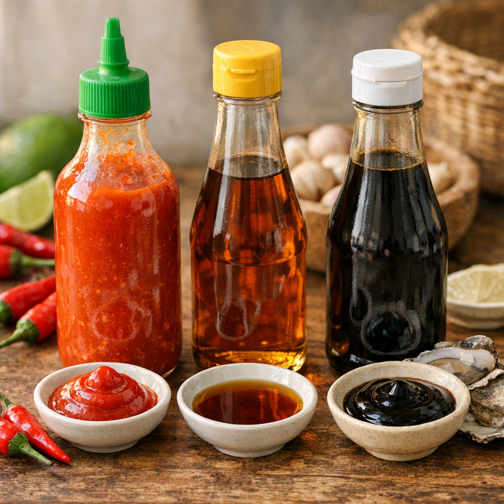 Les trois sauces à ne pas confondre : sriracha, sauce de poisson et sauce d'huître