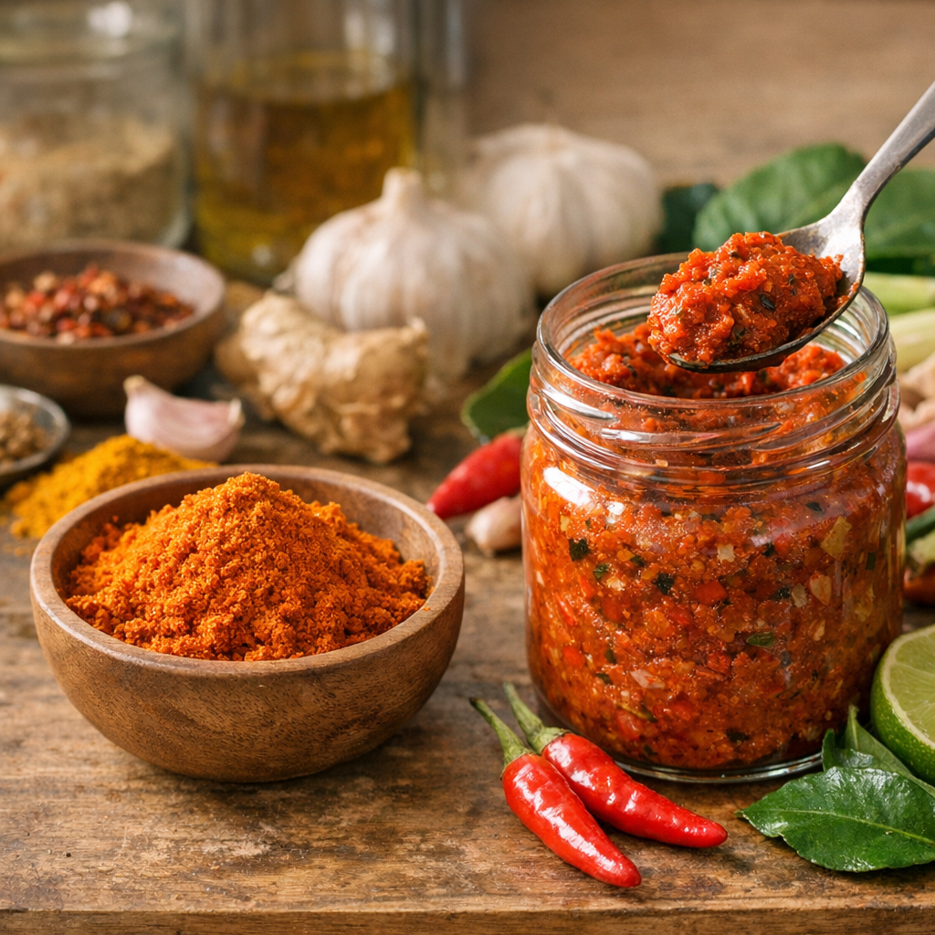 Faut-il conserver la pâte de curry rouge comme une poudre de curry ou comme une préparation fraîche riche en herbes et p