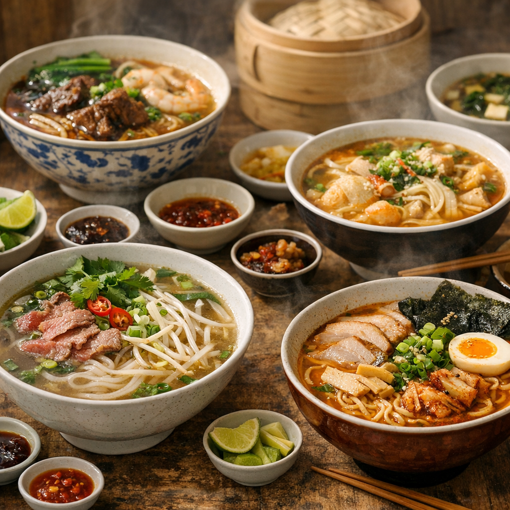 Le pho s’inscrit d’abord dans une histoire plus large de soupes de nouilles asiatiques