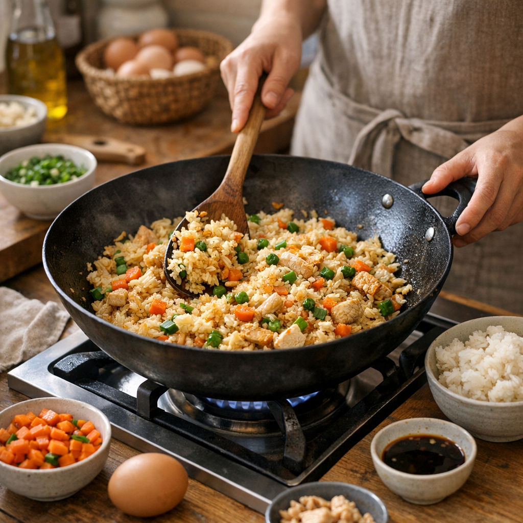 La méthode simple pour réussir un riz sauté maison sans le transformer en fourre-tout poêlé